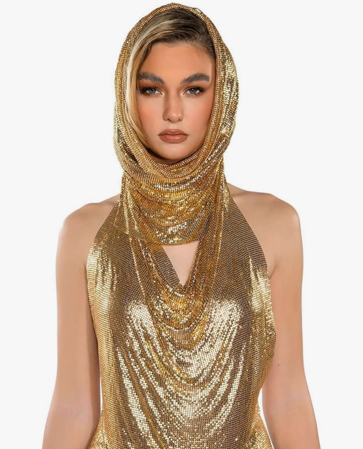Women Glitter Sequins Backless Tank Top and Head Scarf Hat 2 Piece Outfit Set