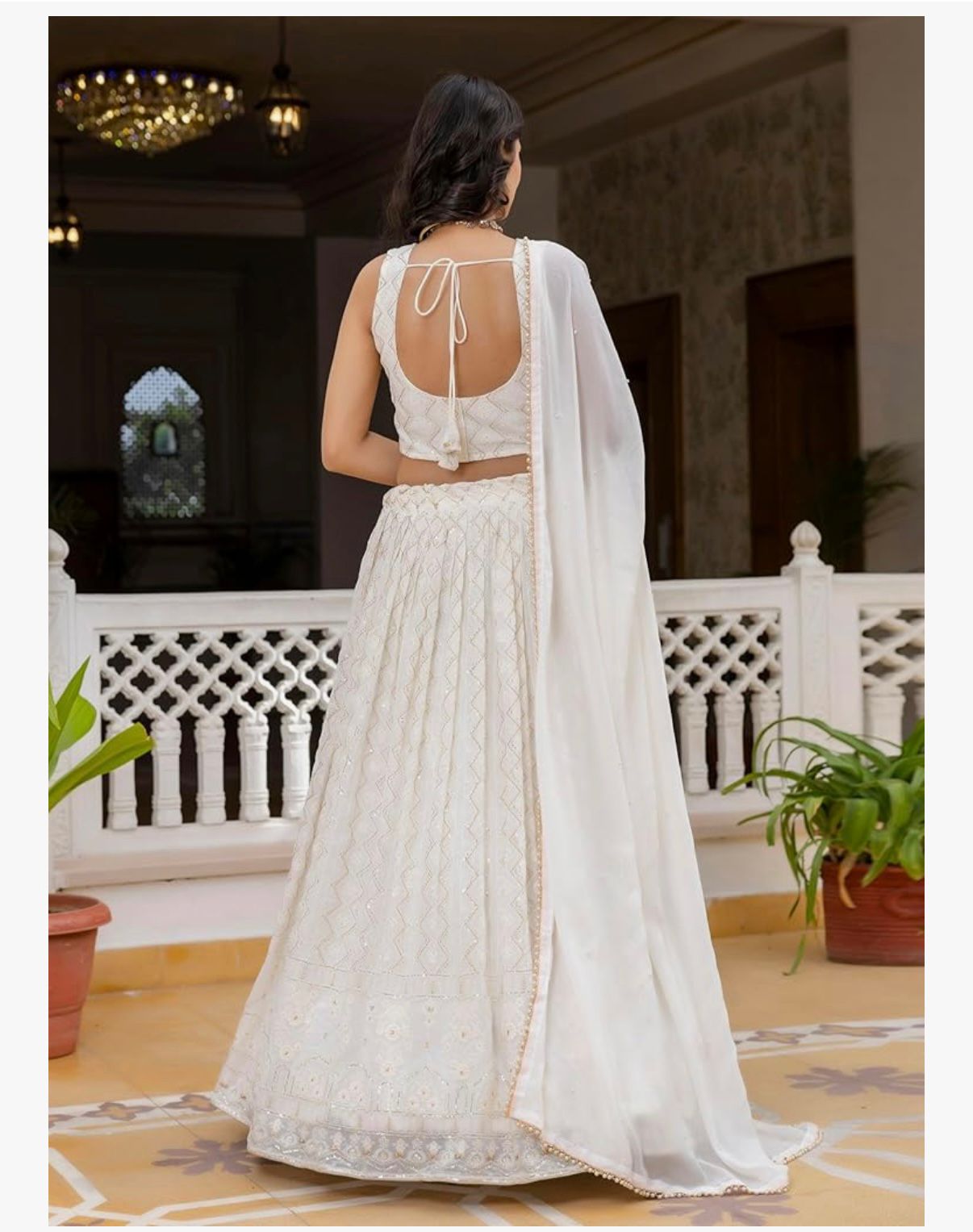 TRENDMALLS Women 's White Georgette Embroidery Sequence Work Lehenga Choli Set with Dupatta For Women