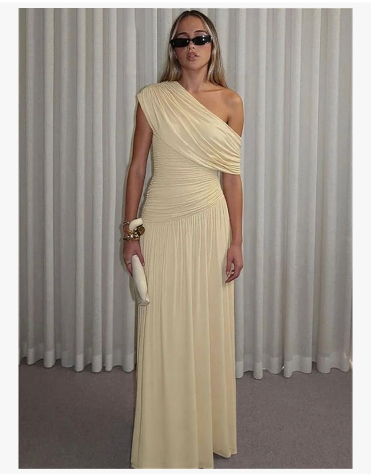 Noor Al Sahara - Women Off Shoulder Backless Ruched Long Dress