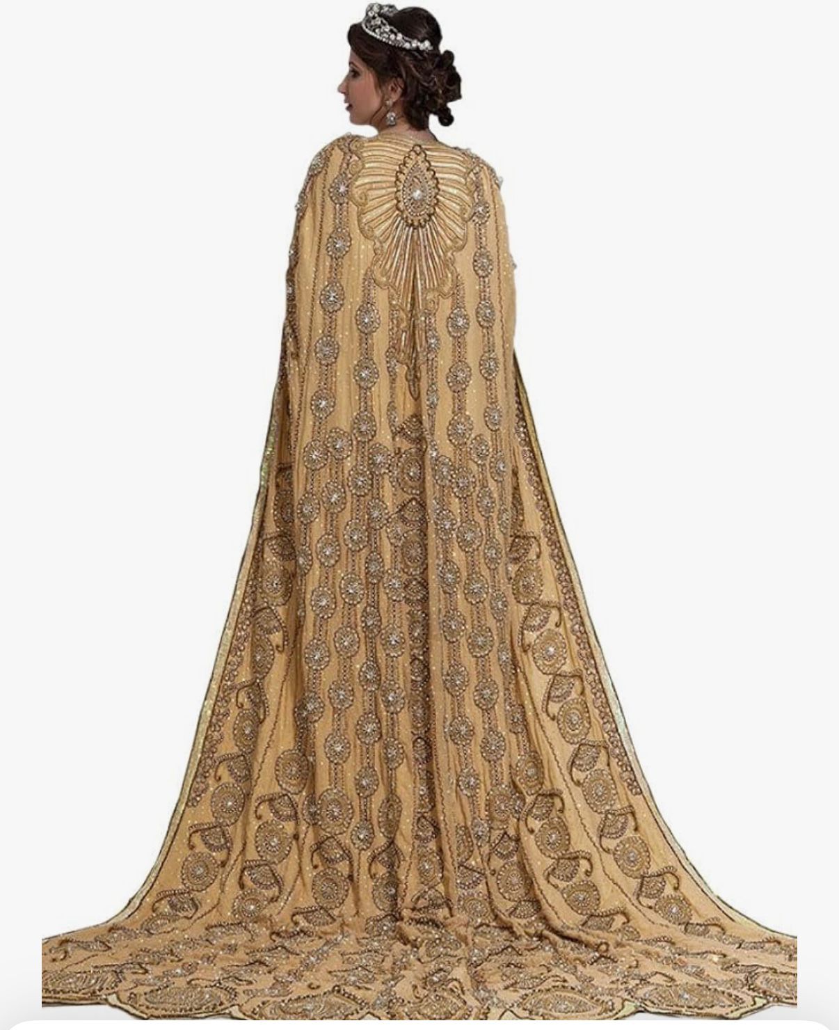 AL-3ROUSSA - Women's Off White and Beige Wedding Dress with Heavy Hand Beaded Veil
