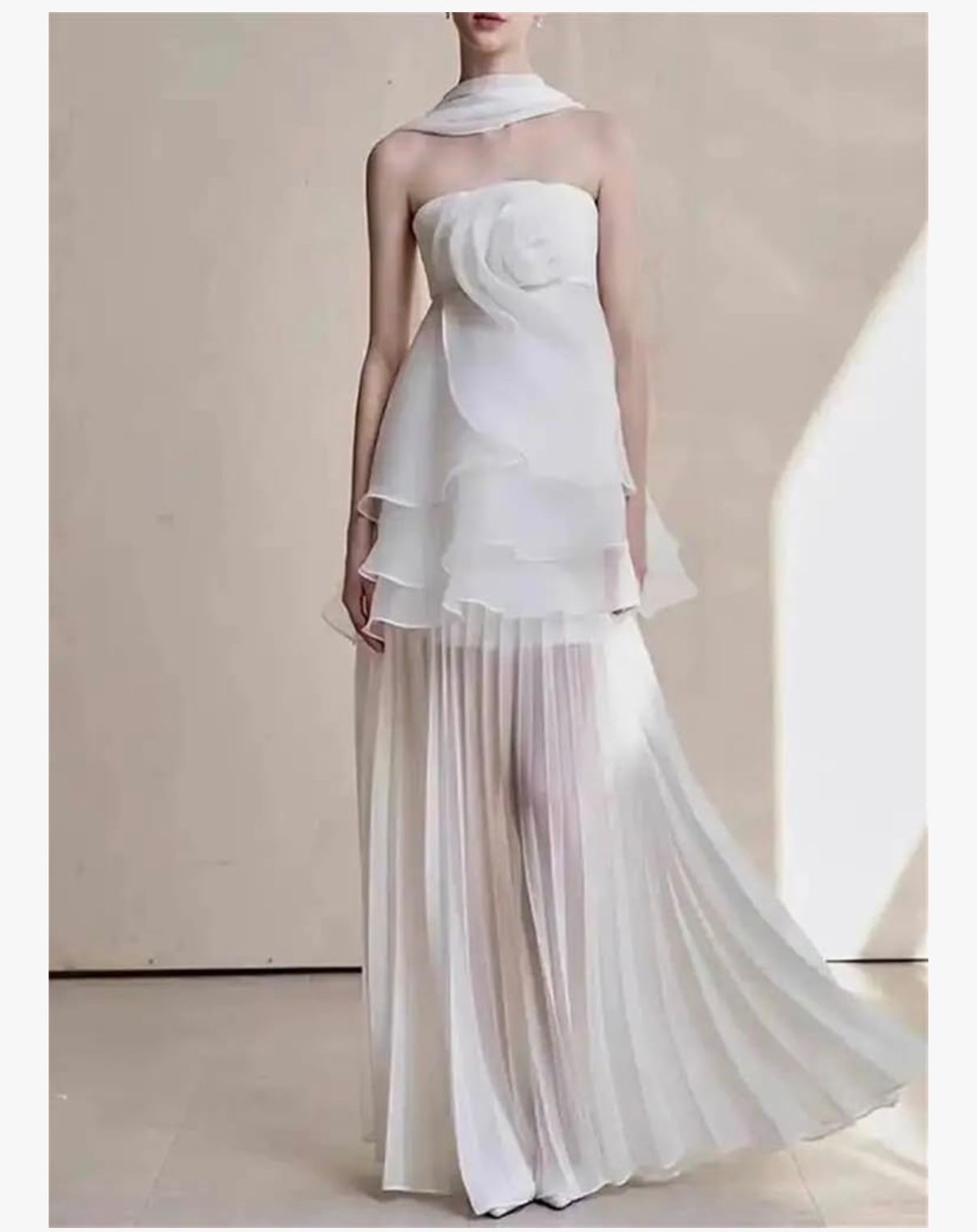 THE BLOOM - Women's Elegant Strapless Flower Top High Waist Pleated Long Skirt Party Sets