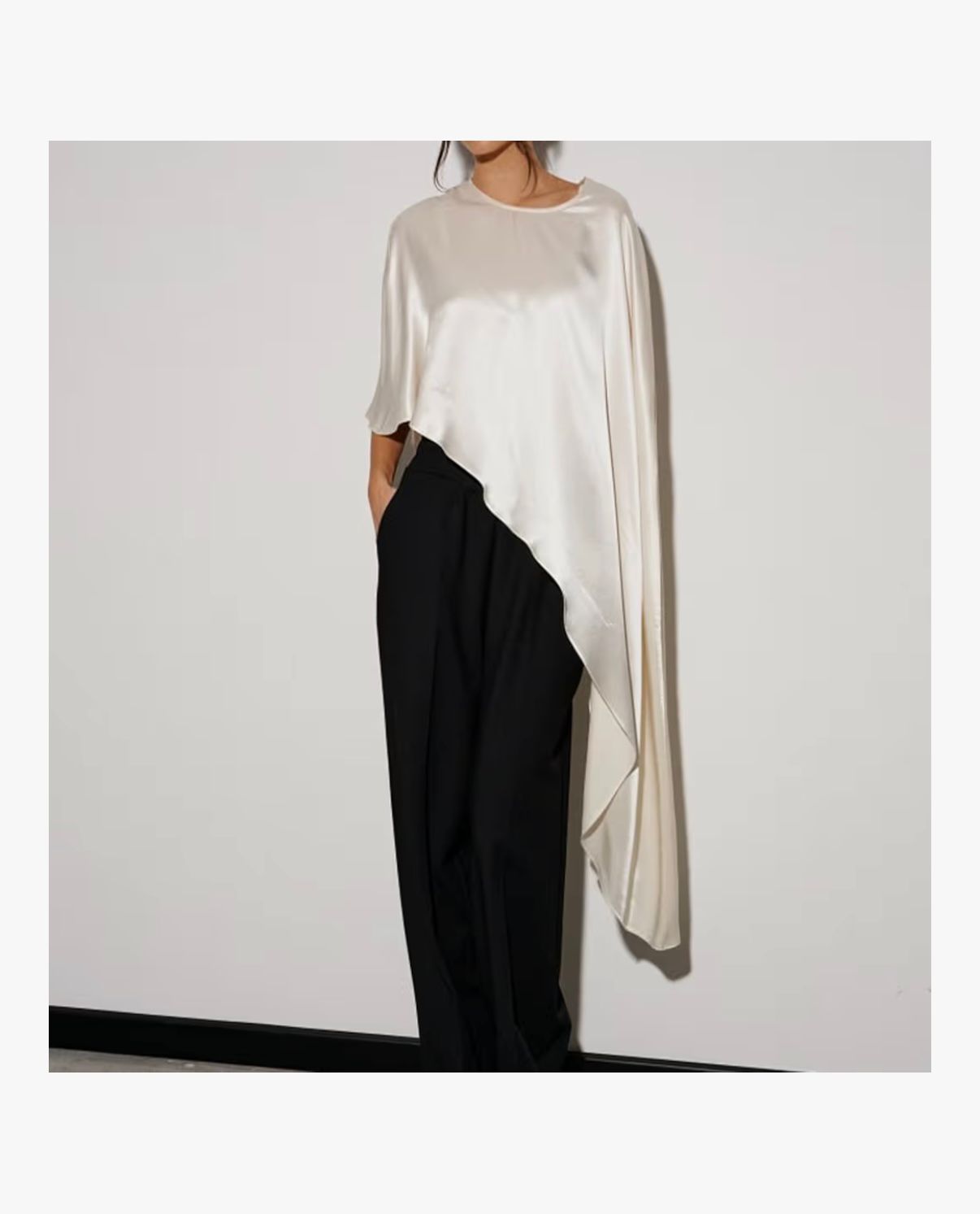 SAFIRA - Women Satin Asymmetrical Hem Poncho Versatile Lightweight Crew Neck Scarf Cape Tops Flowy Loose Fit Cover Up Blouse