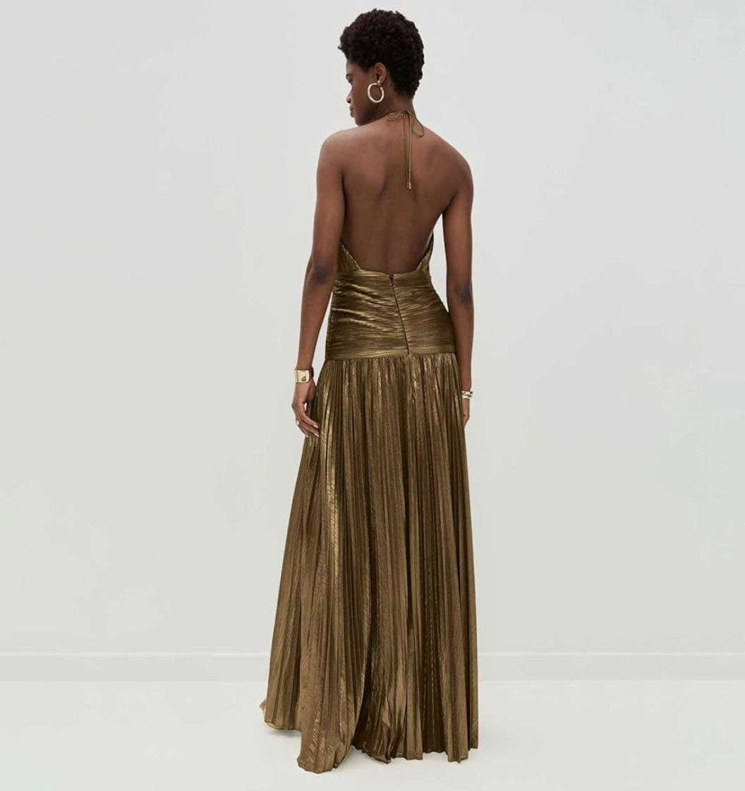 Women's Evening Gowns Luxury Sparkly Satin Halter Neck Maxi Dresses