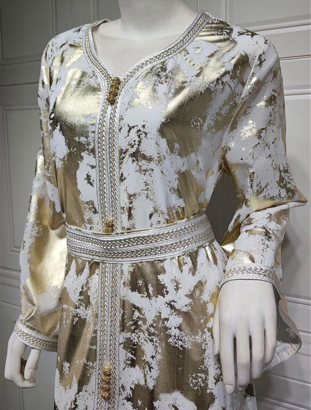 NISRINE - WILD ROSE Women Stamping Chiffon Arab Long Dress Moroccan Caftan Party Wedding Abaya