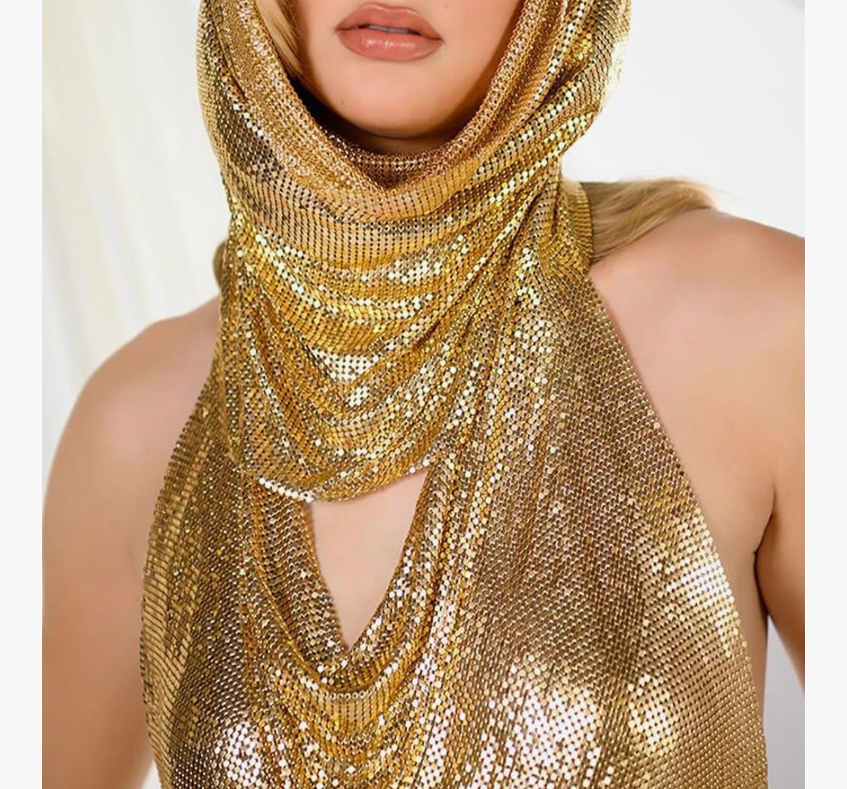 Women Glitter Sequins Backless Tank Top and Head Scarf Hat 2 Piece Outfit Set