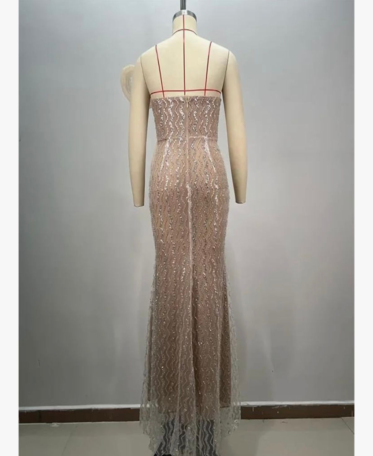 ZAHRA - Cocktail Party Gown for Women Strapless Sequins Rhinestones Maxi Dress