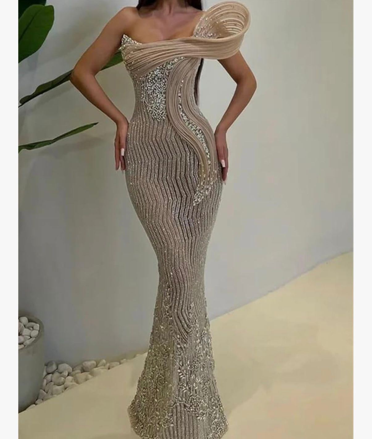 ZAHRA - Cocktail Party Gown for Women Strapless Sequins Rhinestones Maxi Dress