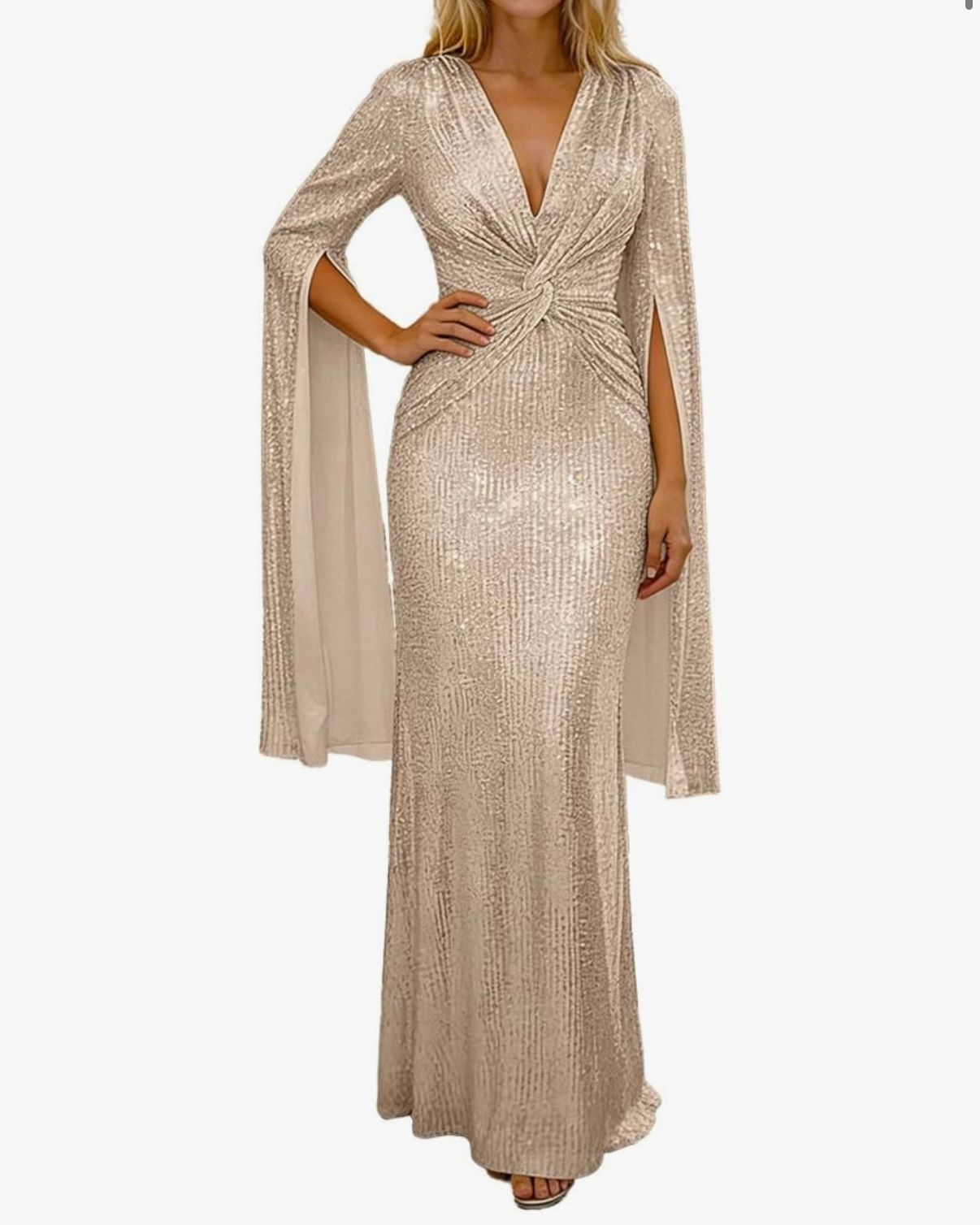 ISIS - Draped Women's Elegant Metallic Mesh Dress Sequin Dress