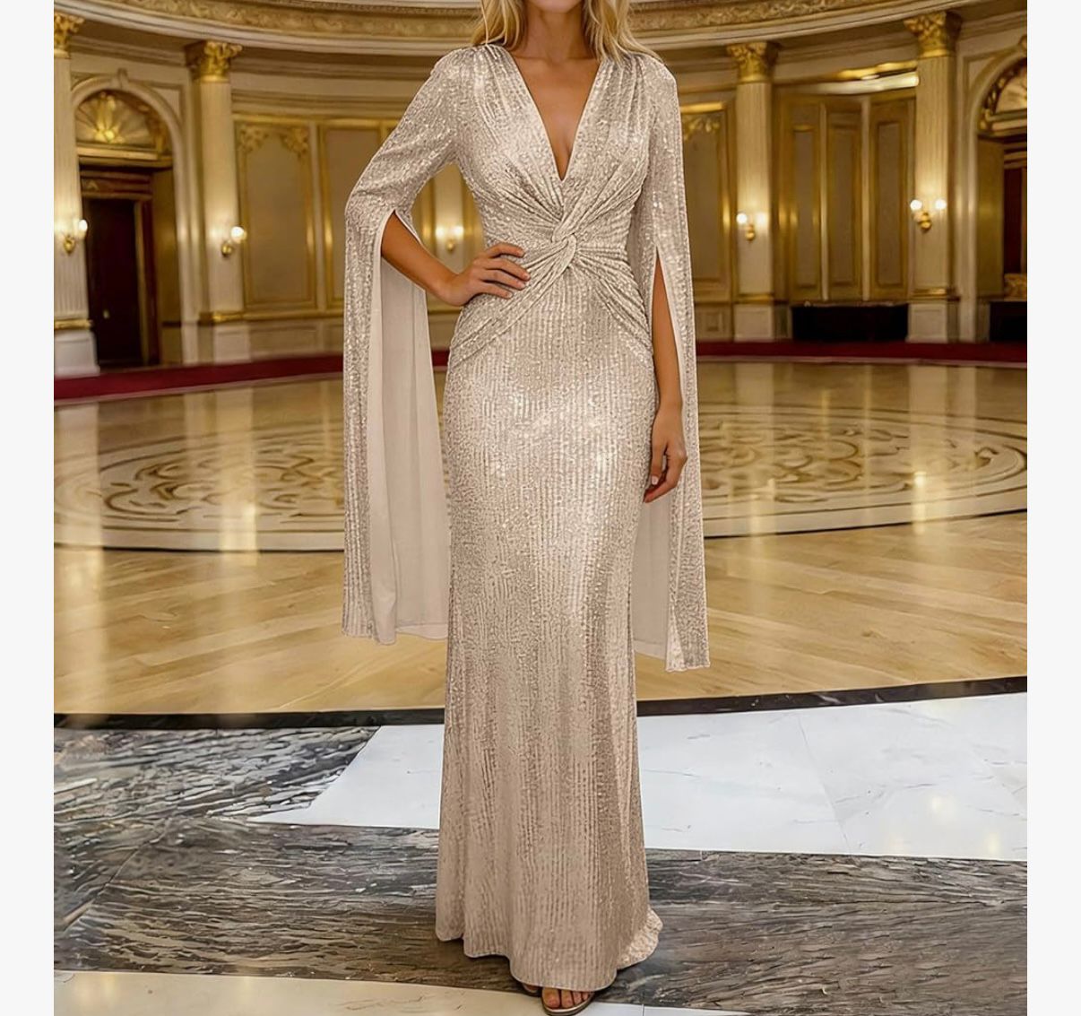 ISIS - Draped Women's Elegant Metallic Mesh Dress Sequin Dress