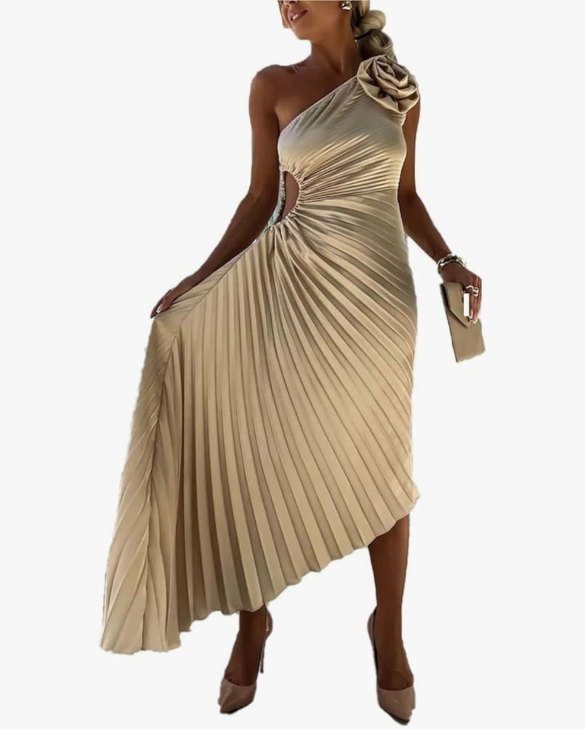 Dune Auréa - One Shoulder Satin Bridesmaid Dresses Sleeveless Slim Off Shoulder Midi Dress for Women Cocktail Party Evening Gowns