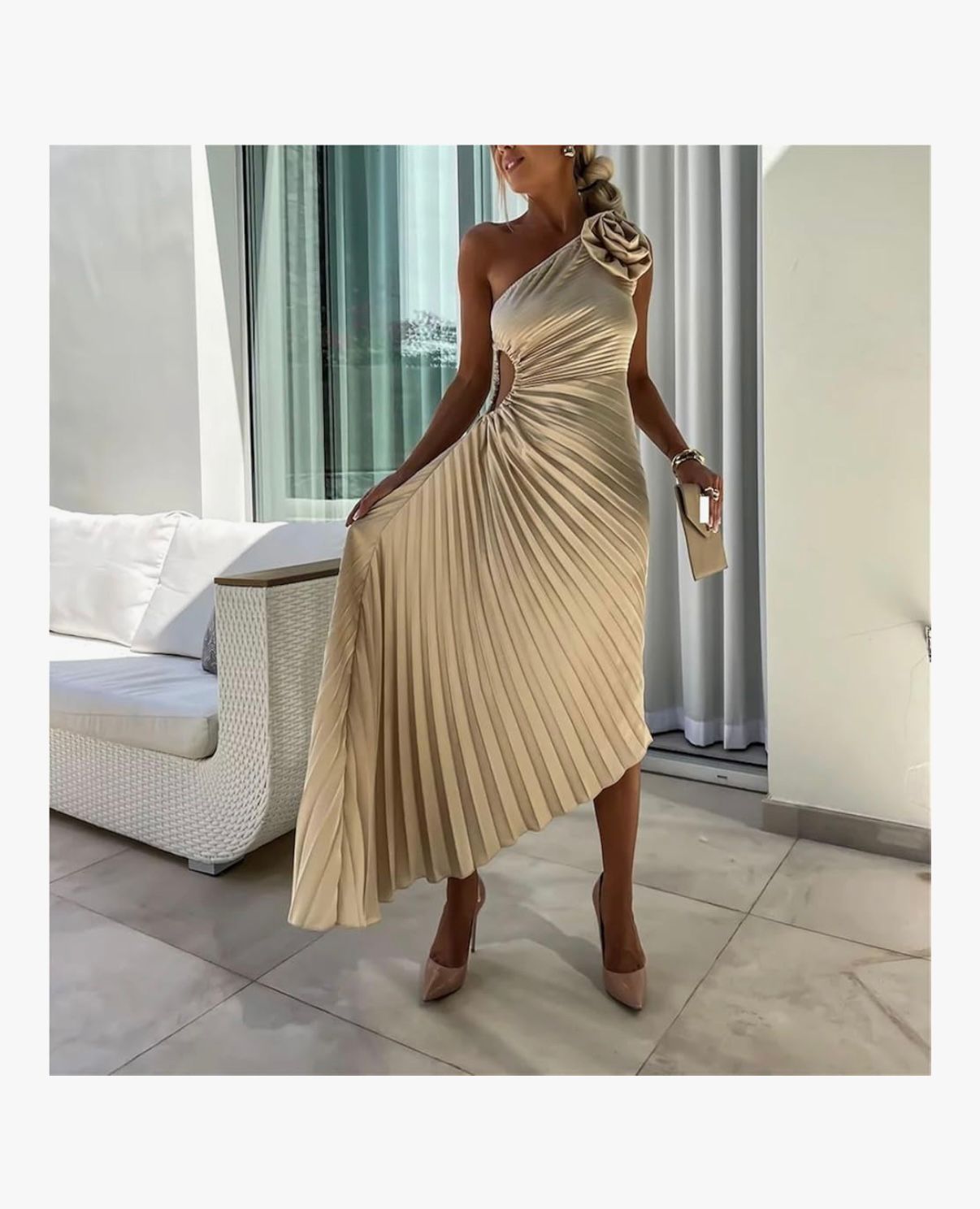 Dune Auréa - One Shoulder Satin Bridesmaid Dresses Sleeveless Slim Off Shoulder Midi Dress for Women Cocktail Party Evening Gowns