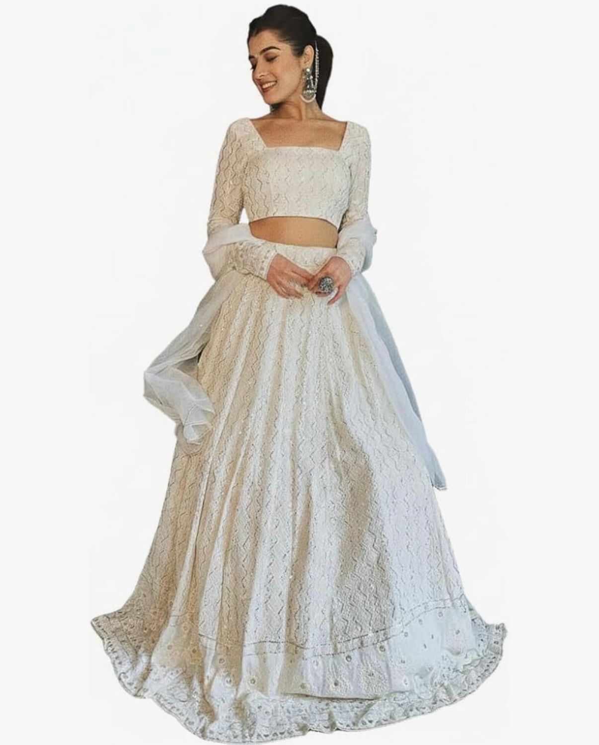 TRENDMALLS Women 's White Georgette Embroidery Sequence Work Lehenga Choli Set with Dupatta For Women