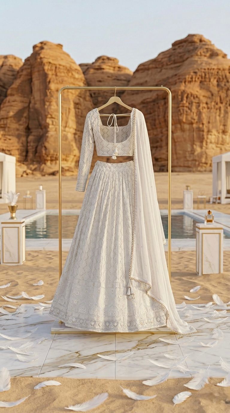 TRENDMALLS Women 's White Georgette Embroidery Sequence Work Lehenga Choli Set with Dupatta For Women