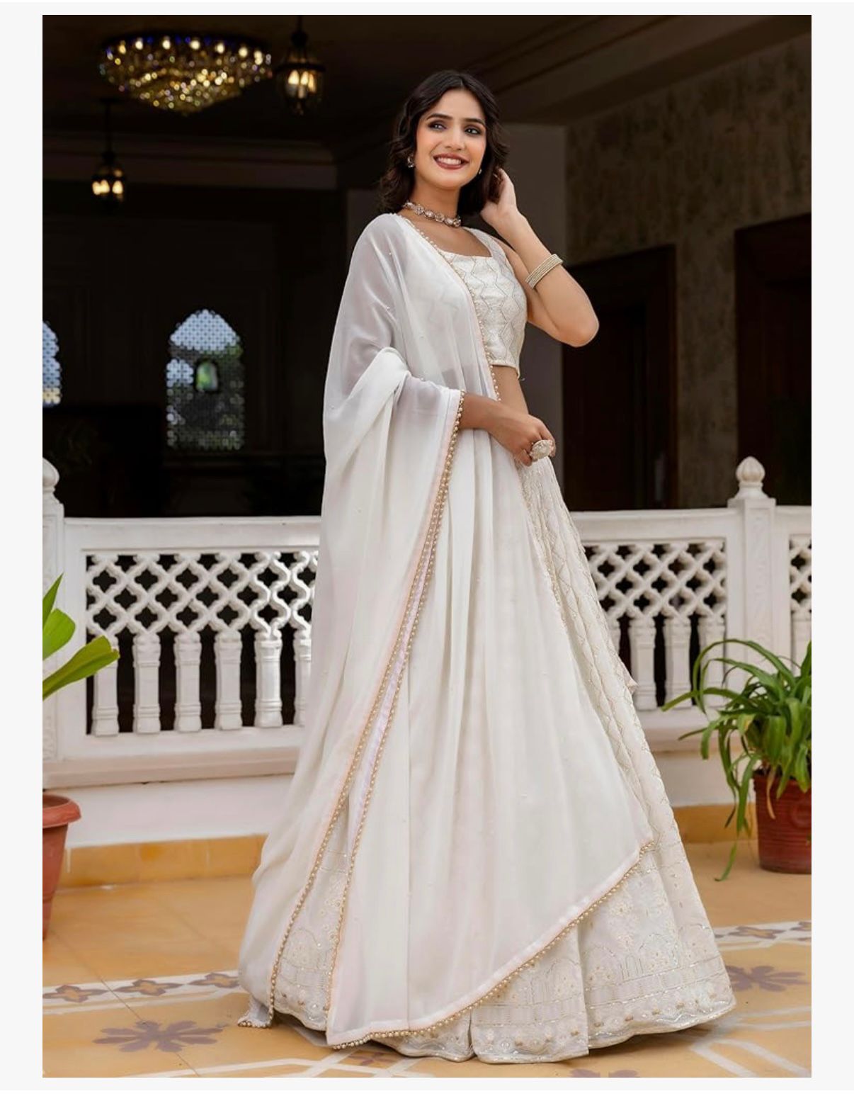 TRENDMALLS Women 's White Georgette Embroidery Sequence Work Lehenga Choli Set with Dupatta For Women