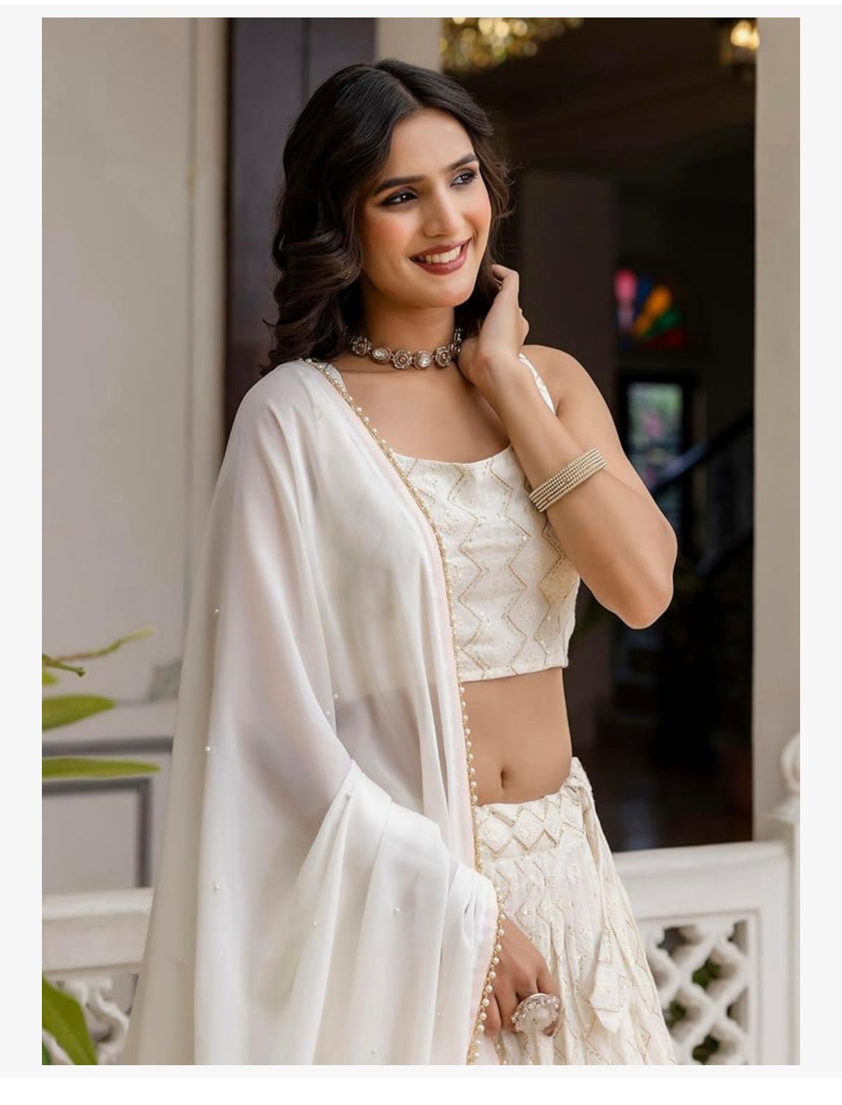 TRENDMALLS Women 's White Georgette Embroidery Sequence Work Lehenga Choli Set with Dupatta For Women