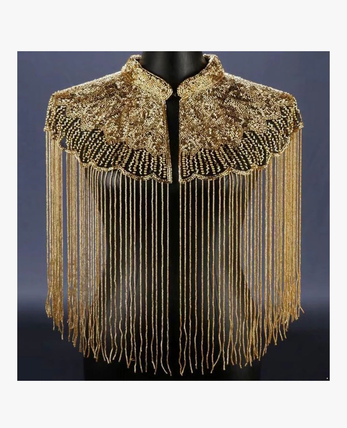 Art Deco 1920s Beaded Fringe Bolero Bridal Shawl - Gold Sequin Evening Designer Cover Up For Weddings