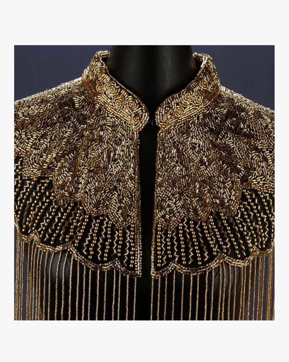 Art Deco 1920s Beaded Fringe Bolero Bridal Shawl - Gold Sequin Evening Designer Cover Up For Weddings