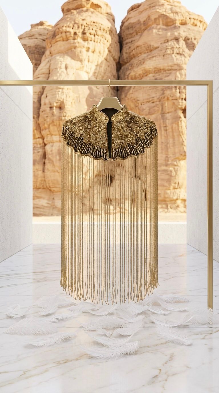 Art Deco 1920s Beaded Fringe Bolero Bridal Shawl - Gold Sequin Evening Designer Cover Up For Weddings