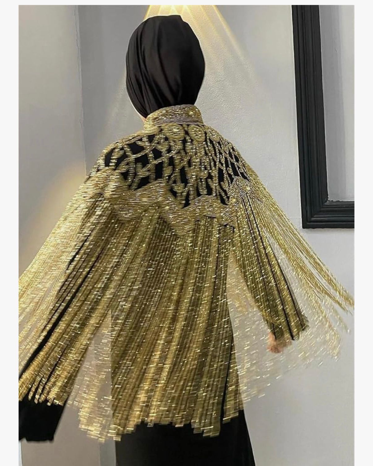 Maharani Dunes - Patchwork Tassel Fringed Cloak Coats Stand Collar Spliced Rhinestones Jacket