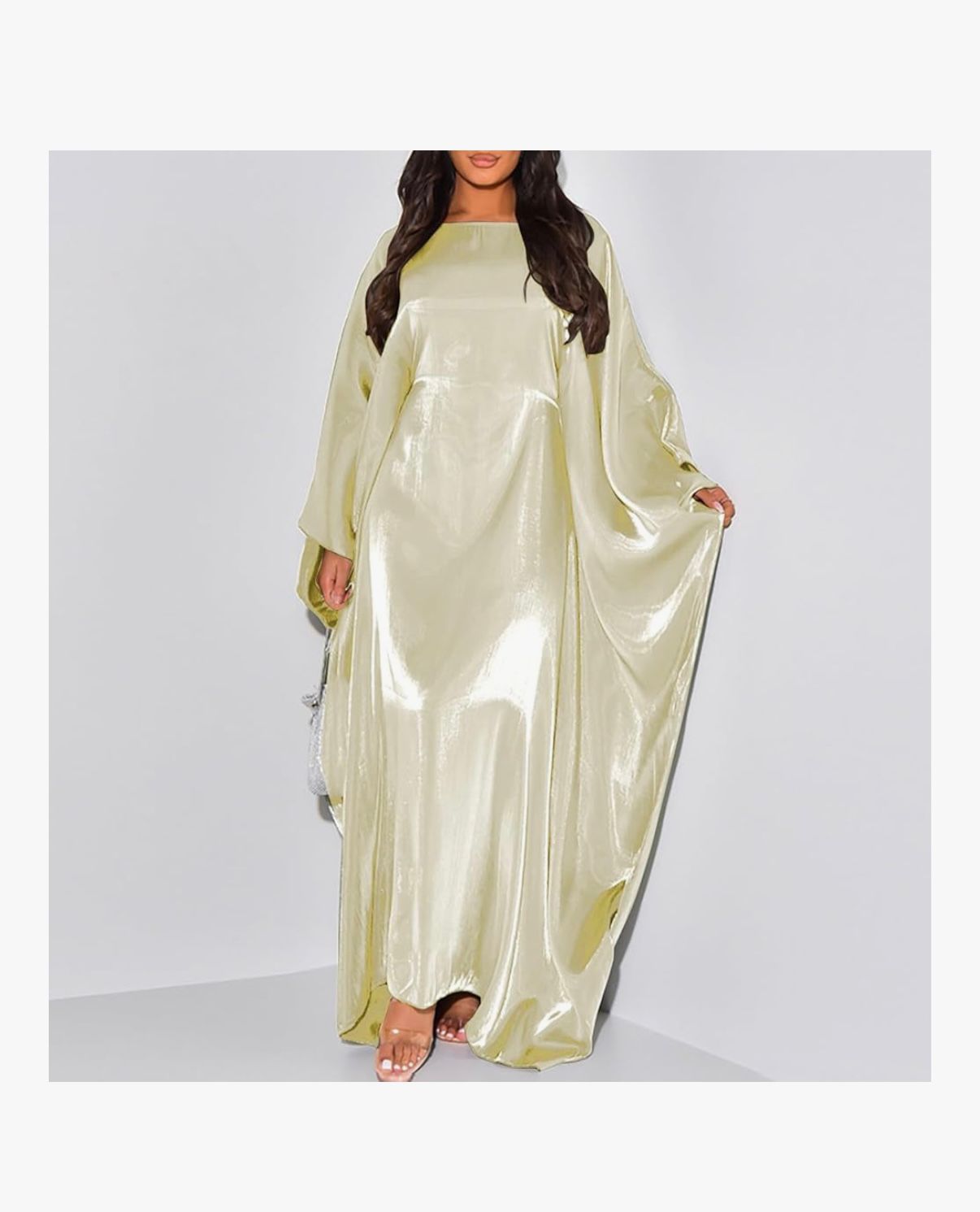 MIRAGE ABAYA - Abaya Dress for Women Satin Batwing Sleeve Butterfly Detail Floor Length Modest Loose Fit Maxi Dress