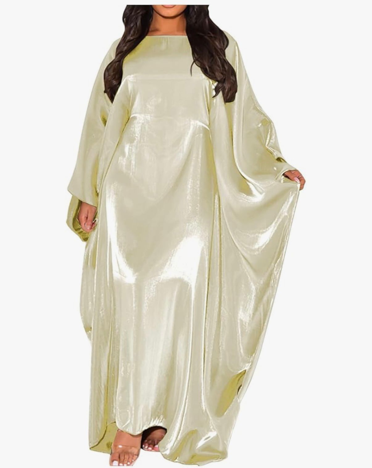 MIRAGE ABAYA - Abaya Dress for Women Satin Batwing Sleeve Butterfly Detail Floor Length Modest Loose Fit Maxi Dress