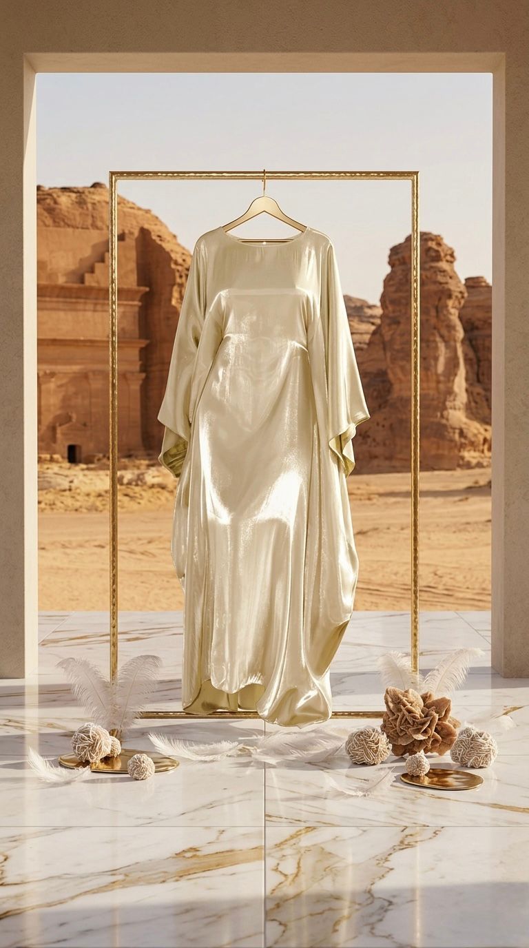 MIRAGE ABAYA - Abaya Dress for Women Satin Batwing Sleeve Butterfly Detail Floor Length Modest Loose Fit Maxi Dress