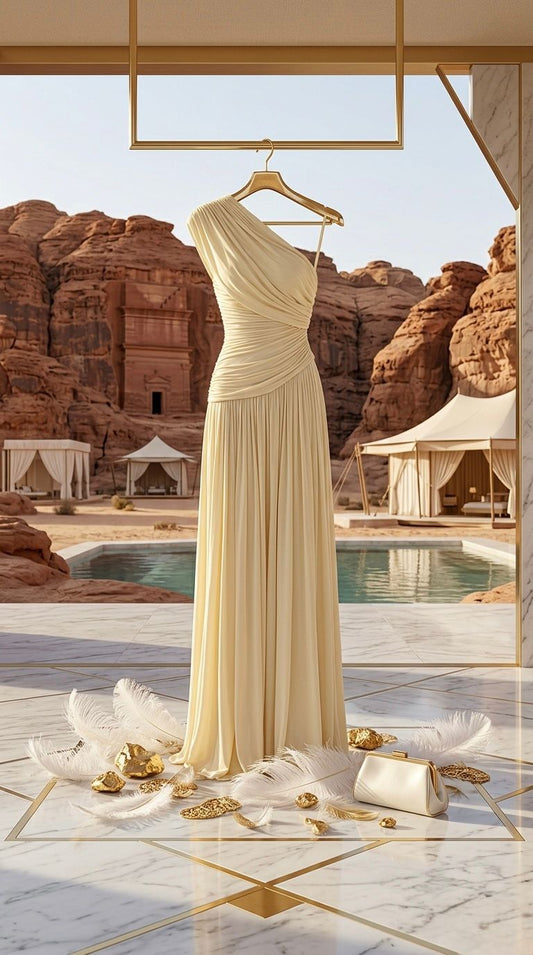 Noor Al Sahara - Women Off Shoulder Backless Ruched Long Dress