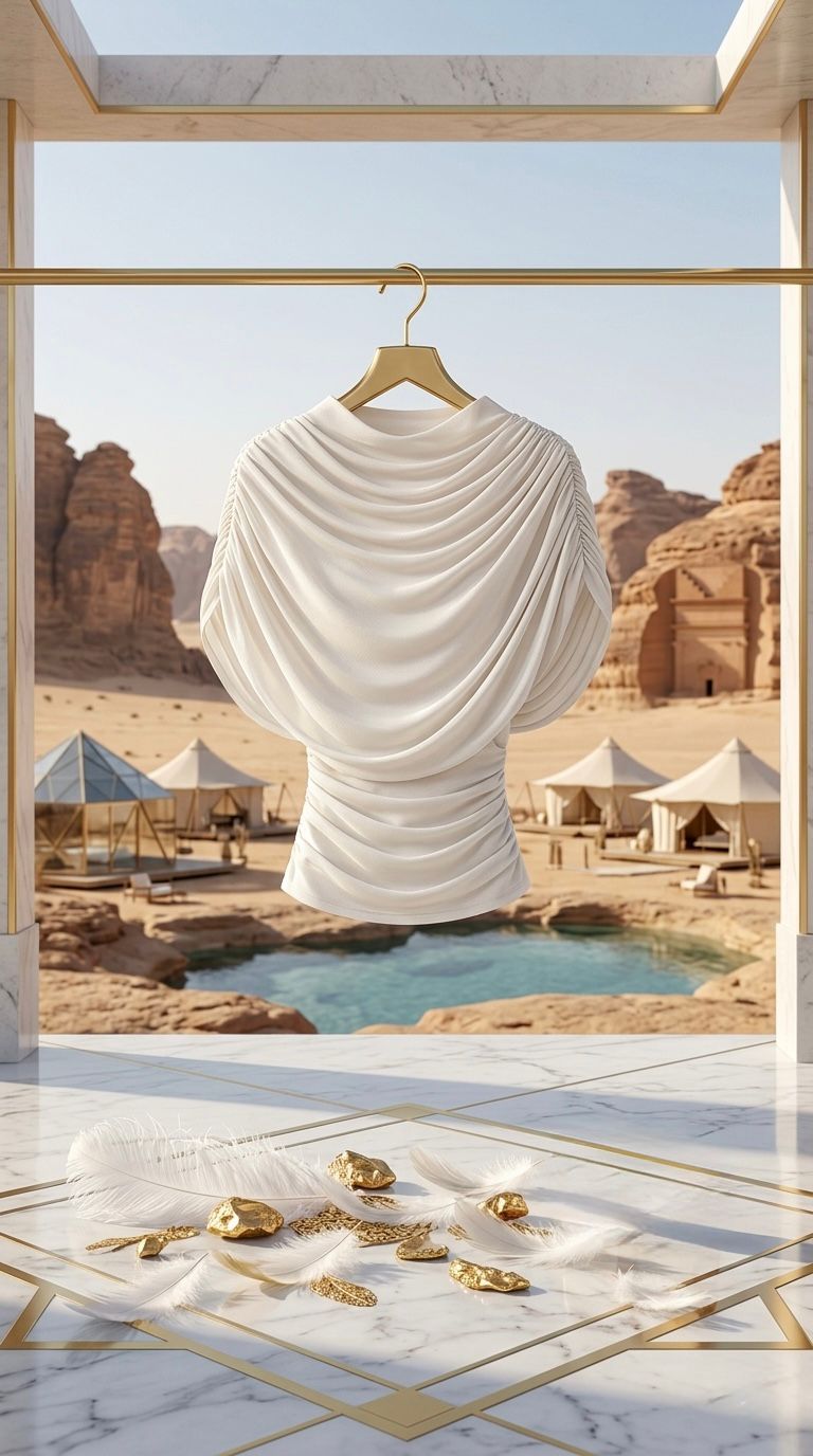 Oasis Éternelle - Women's Cape-Style Fitted Scarf Collar Pleated Design Chiffon Top