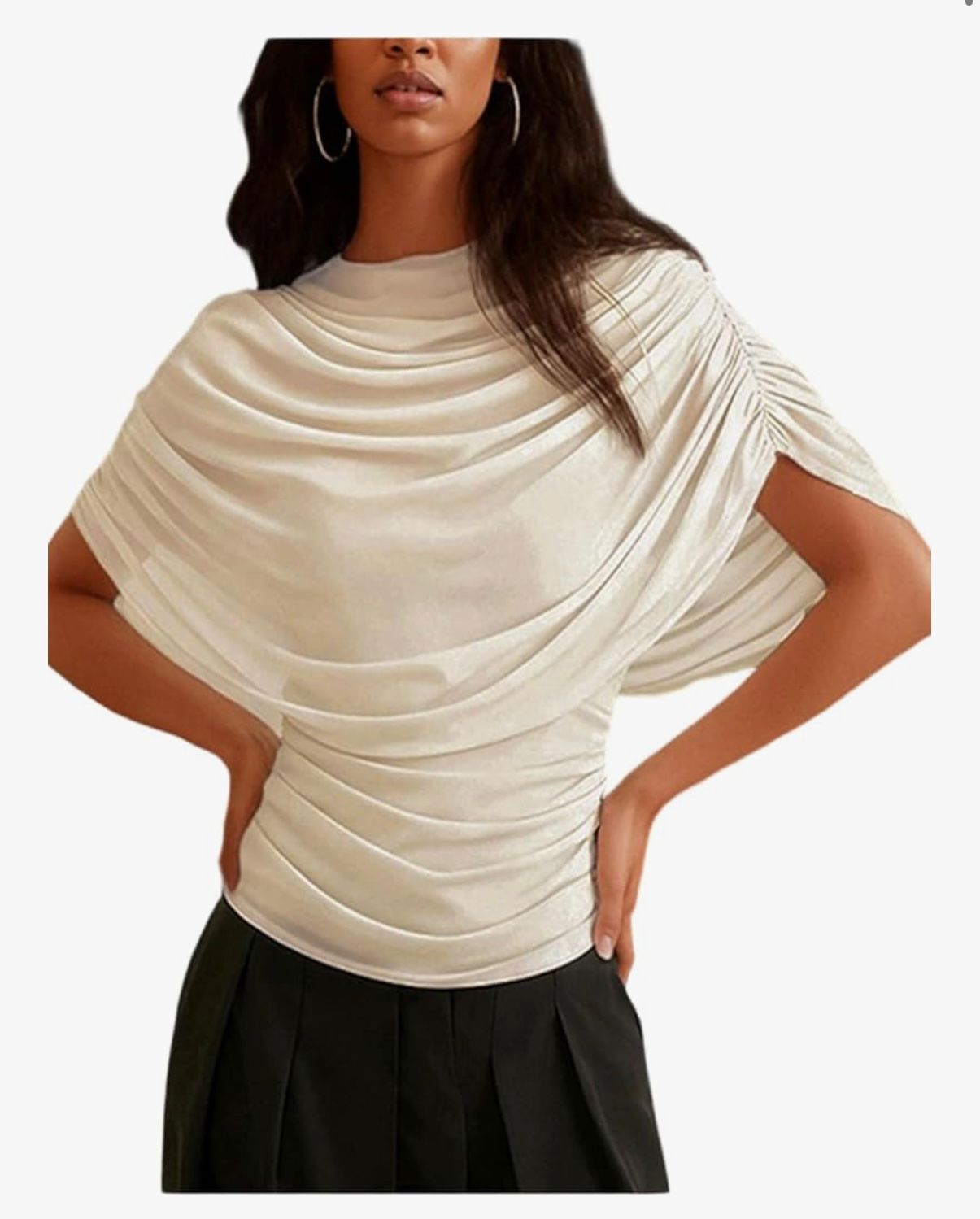 Oasis Éternelle - Women's Cape-Style Fitted Scarf Collar Pleated Design Chiffon Top