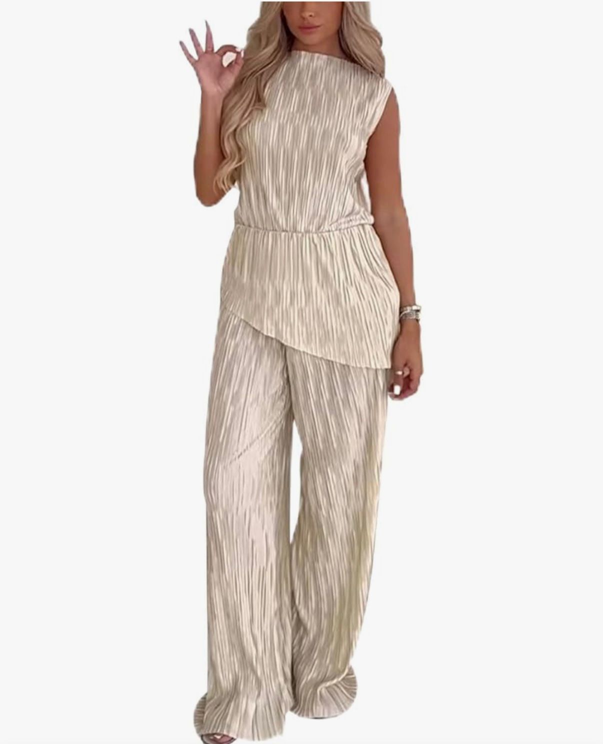 VELOUR DUNE - Women's Summer Mock Neck Top Cropped Wide Leg Pants Lounge Sets