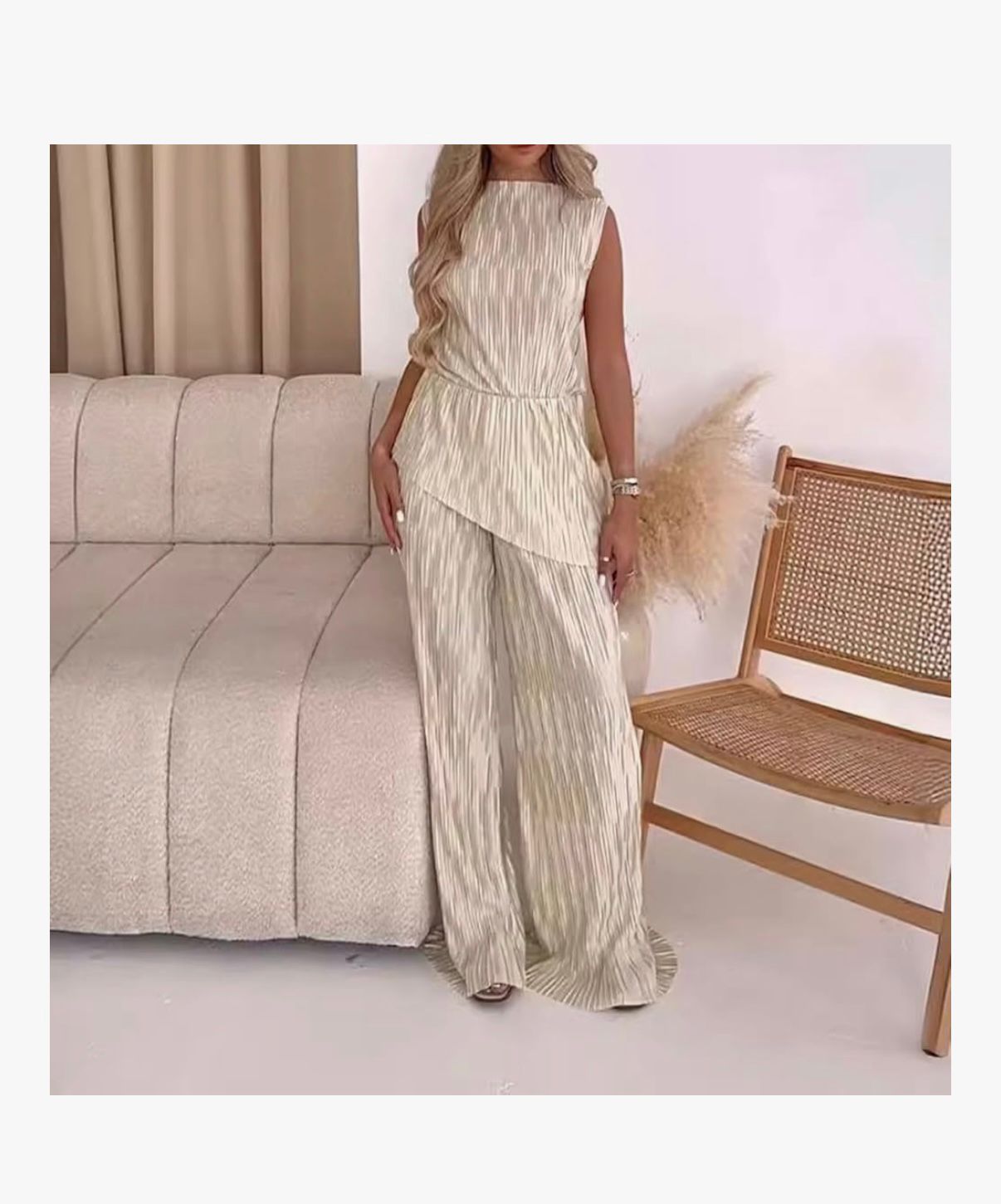 VELOUR DUNE - Women's Summer Mock Neck Top Cropped Wide Leg Pants Lounge Sets