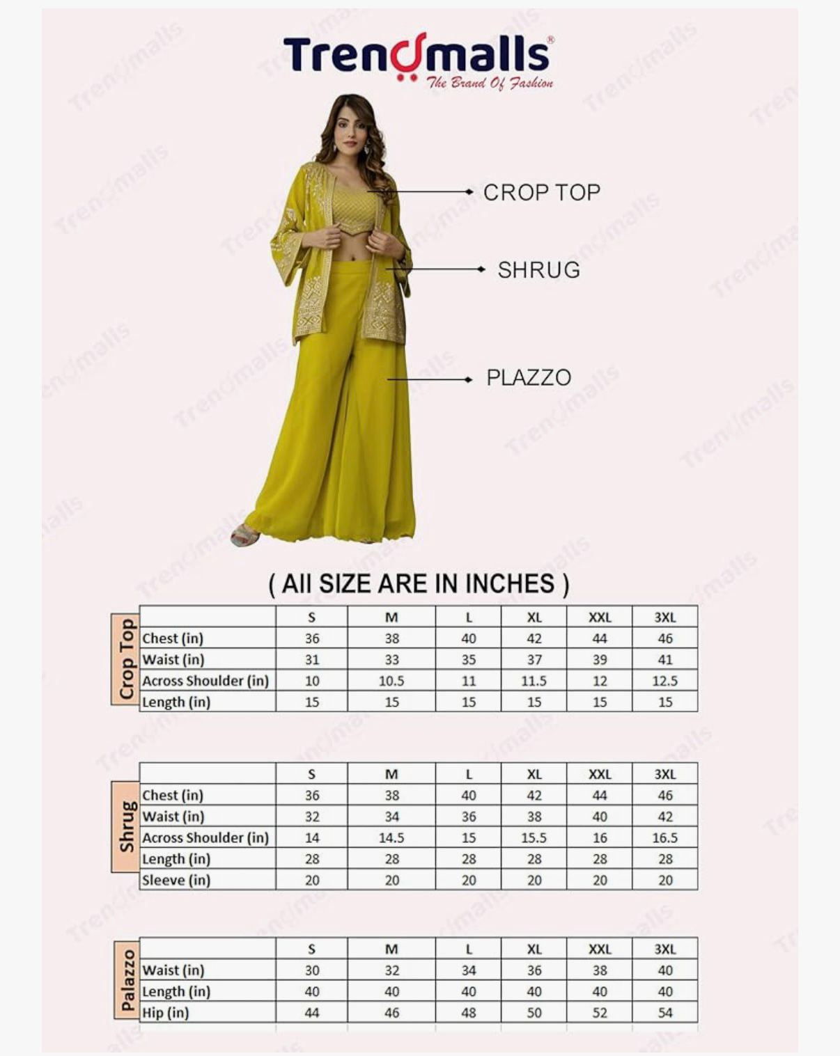 Ra - The Sun God Women's Georgette Embroidery Work Crop Top with Flared Palazzo and Shrug Set