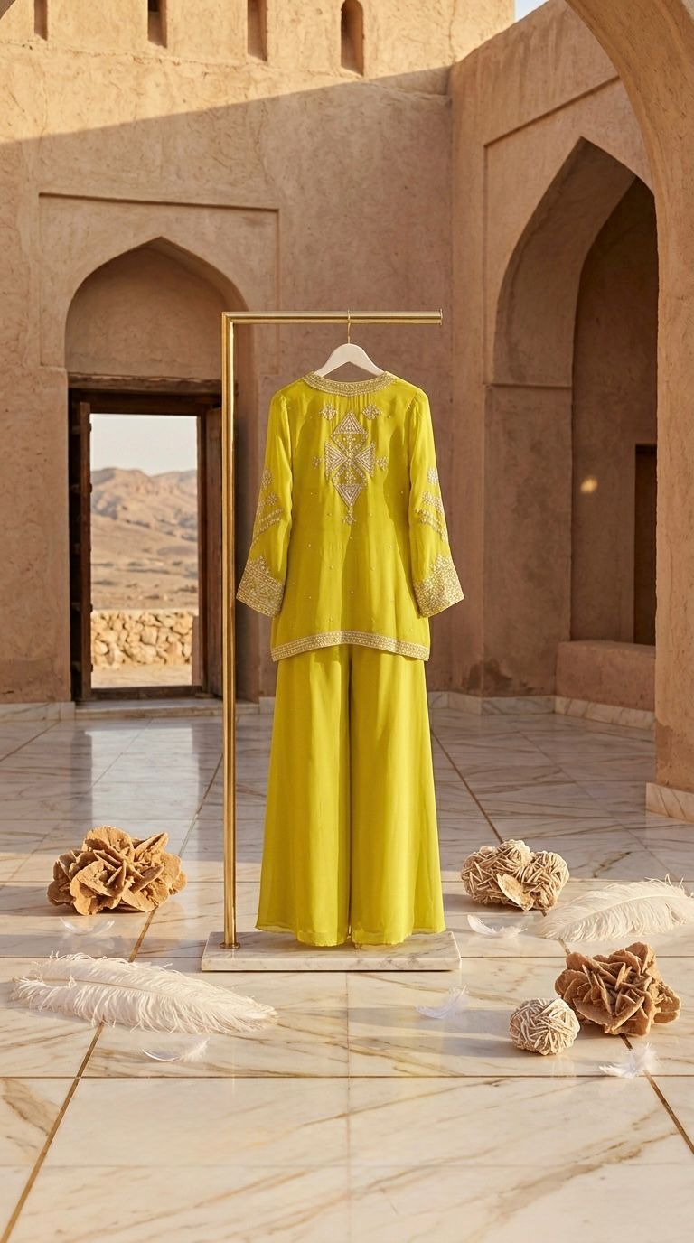 Ra - The Sun God Women's Georgette Embroidery Work Crop Top with Flared Palazzo and Shrug Set