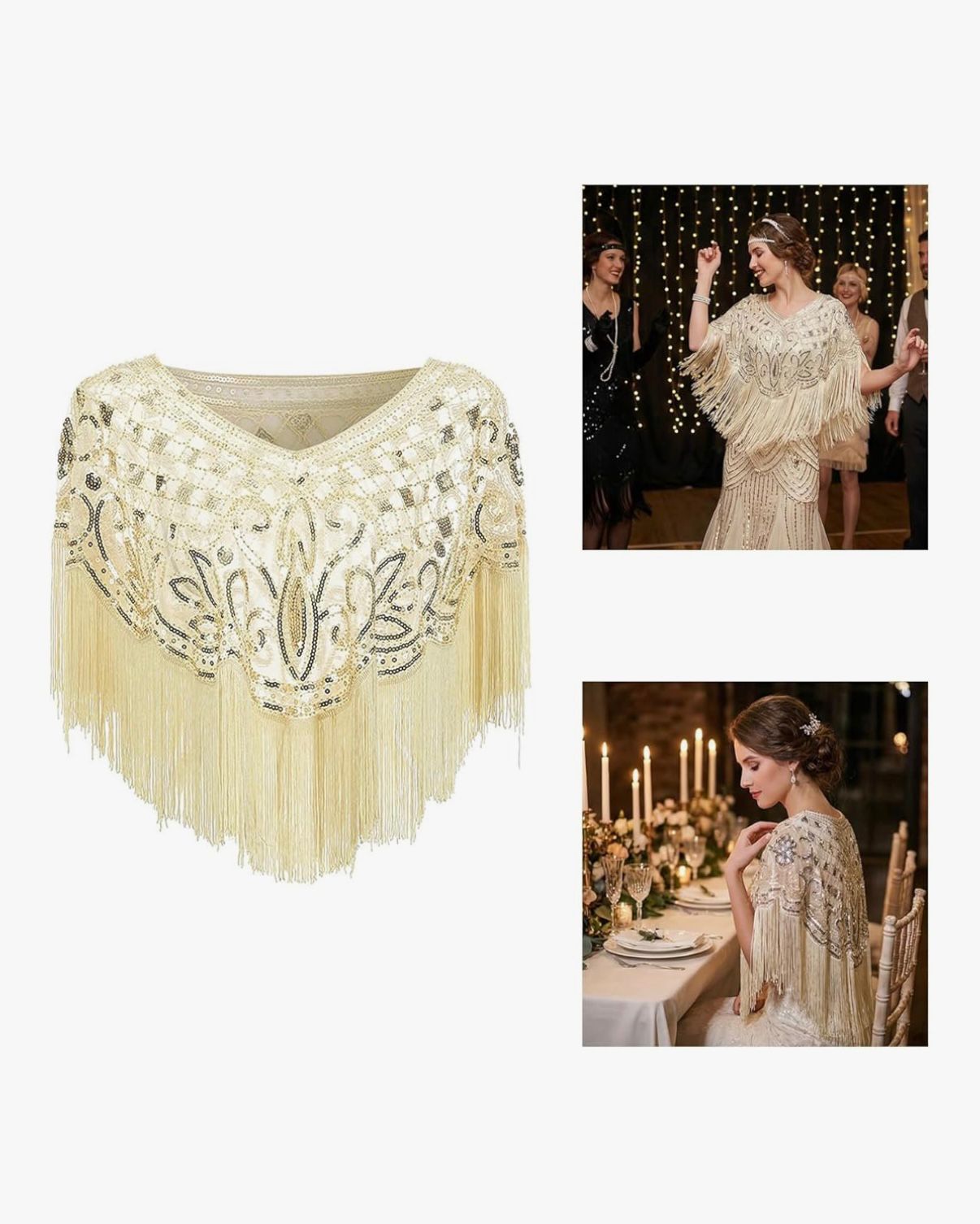 Sparkling Beadwork Scarf for Cocktail Party 1920s Flapper Accessories Elegant Cosplay Costume Wrap