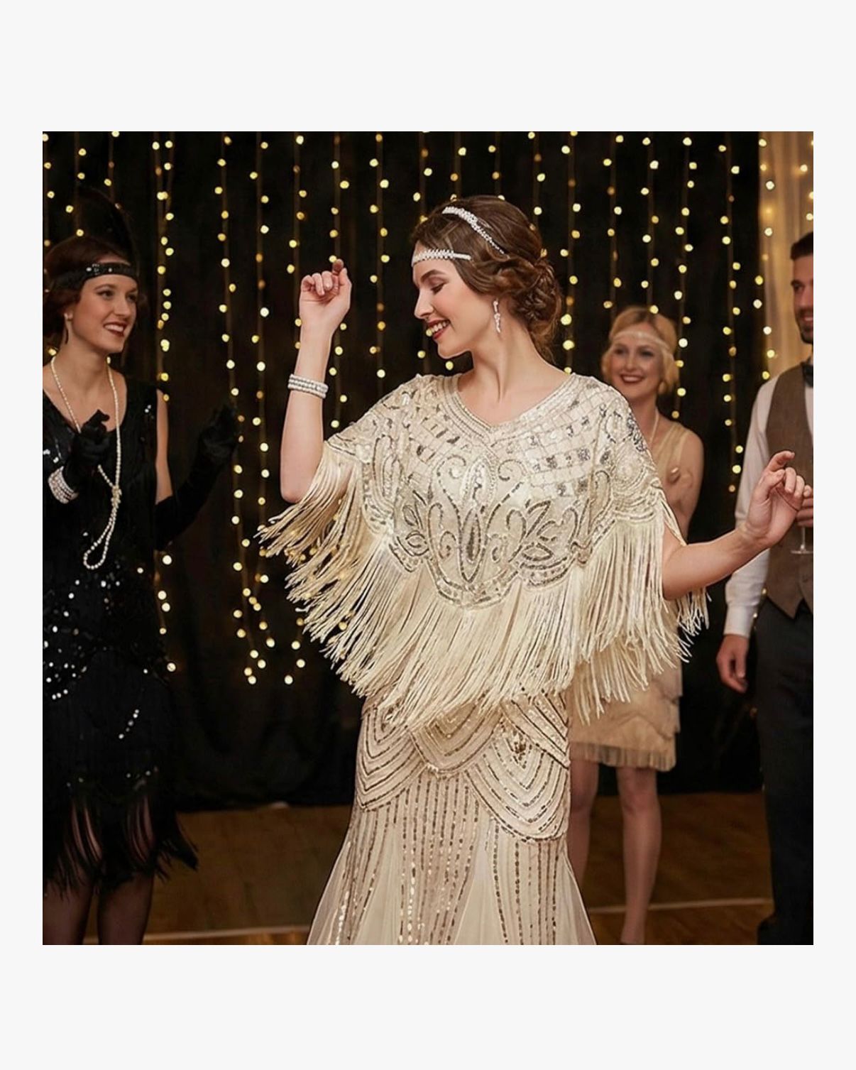 Sparkling Beadwork Scarf for Cocktail Party 1920s Flapper Accessories Elegant Cosplay Costume Wrap