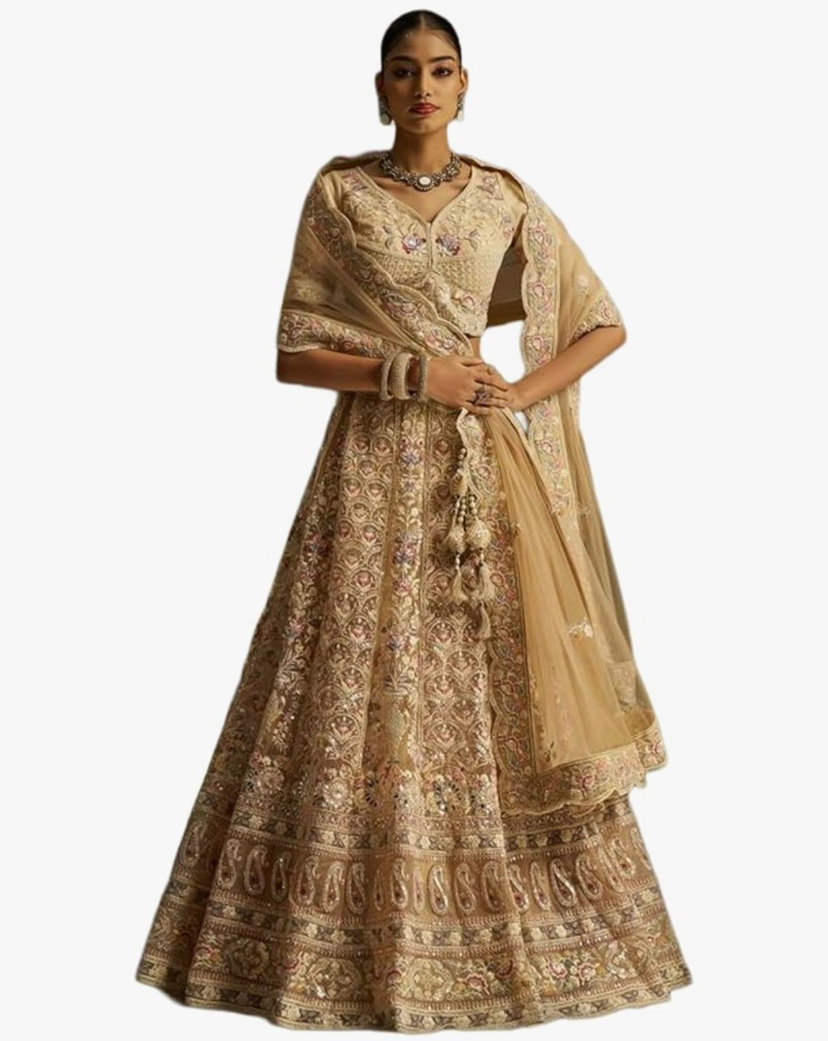 GOLD DUNES - Indian Net Fabric Dori zarkan Sequence Thread Work Party Wear Lehenga 16266