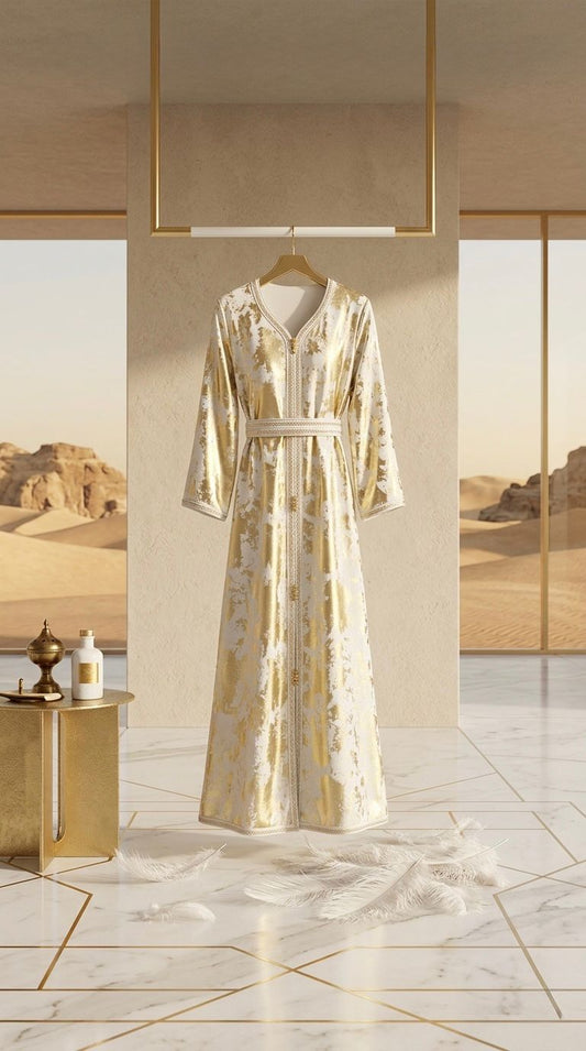 NISRINE - WILD ROSE Women Stamping Chiffon Arab Long Dress Moroccan Caftan Party Wedding Abaya