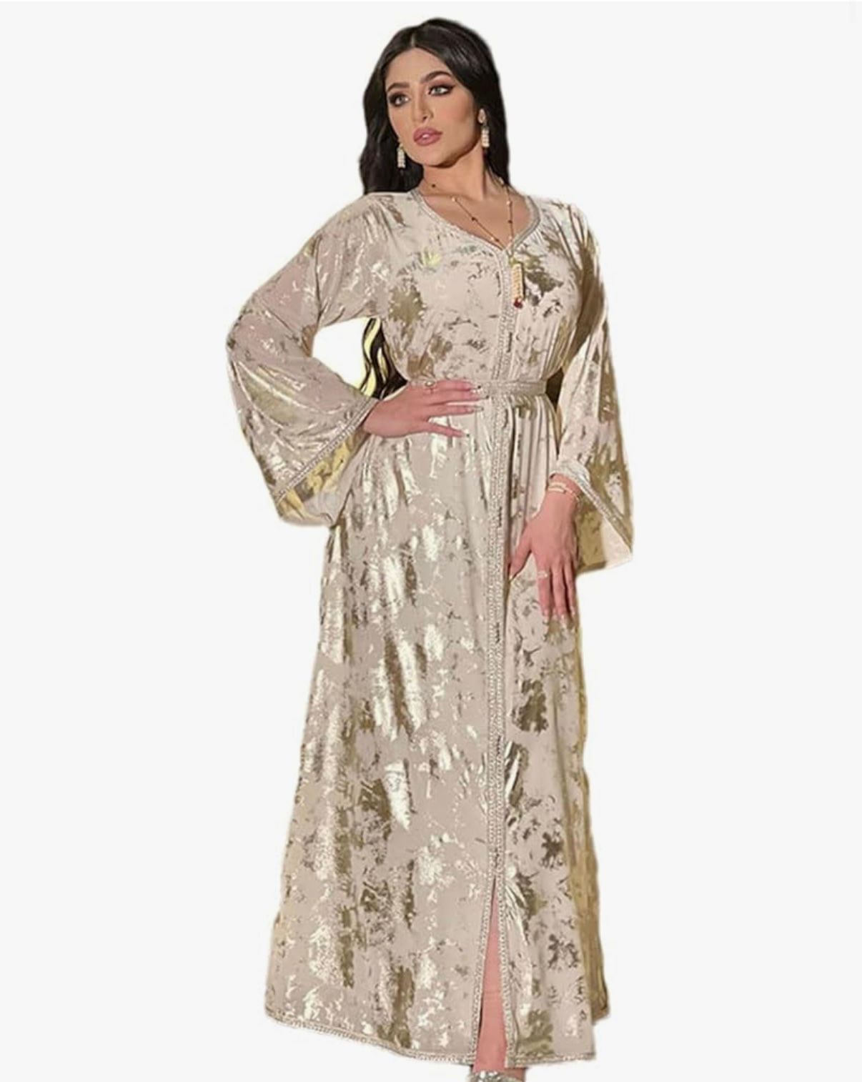 NISRINE - WILD ROSE Women Stamping Chiffon Arab Long Dress Moroccan Caftan Party Wedding Abaya