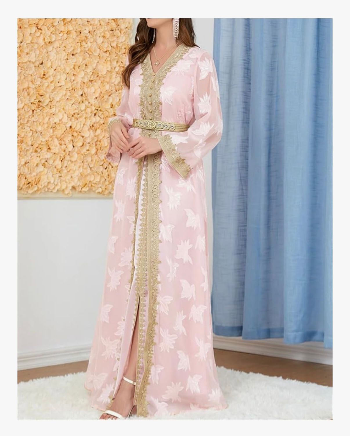 LATIFA - Luxury Moroccan Kaftan Women Embroidery Chiffon Outer Abaya Belted 2-Pieces Dresses Arab Evening Wedding Dresses