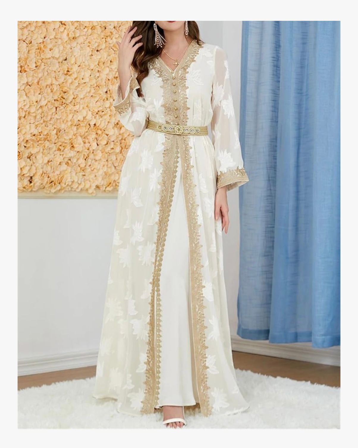 LATIFA - Luxury Moroccan Kaftan Women Embroidery Chiffon Outer Abaya Belted 2-Pieces Dresses Arab Evening Wedding Dresses