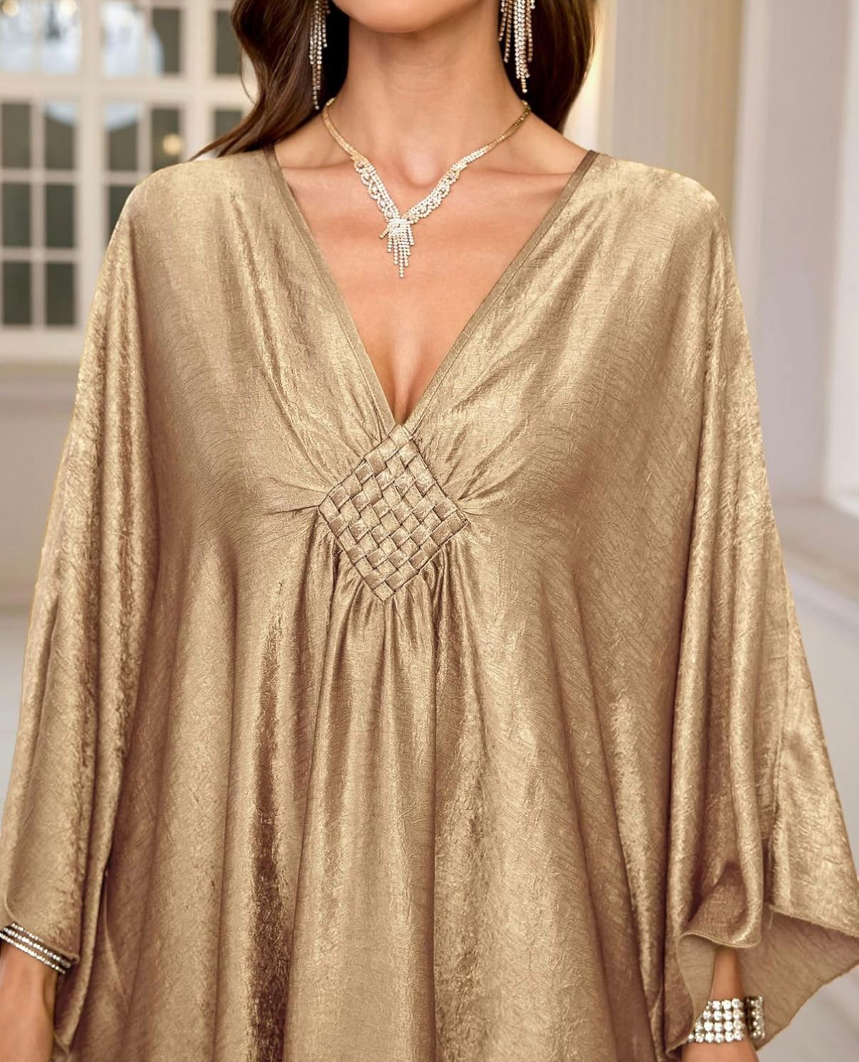 ZAHRA AL-RAML - Luxury Women Solid Colour Cover Up V Neck Batwing Sleeve Plus Size Beach Kaftan Dresses