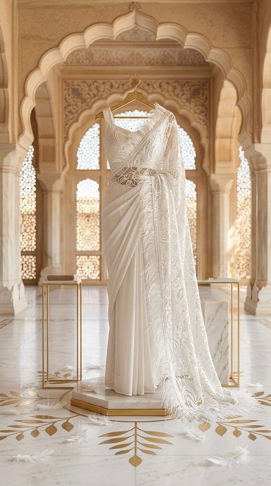ANGEL MOTI - Indian Women Party Festive Sari Ready to Wear Satin Embroidered Blouse Design Saree 1080