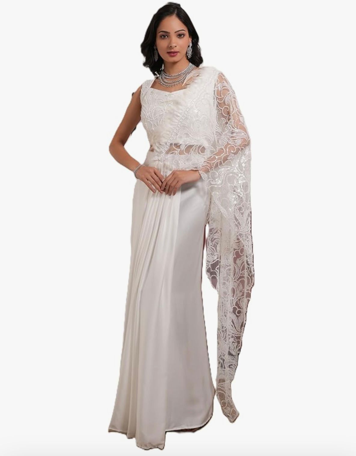 ANGEL MOTI - Indian Women Party Festive Sari Ready to Wear Satin Embroidered Blouse Design Saree 1080