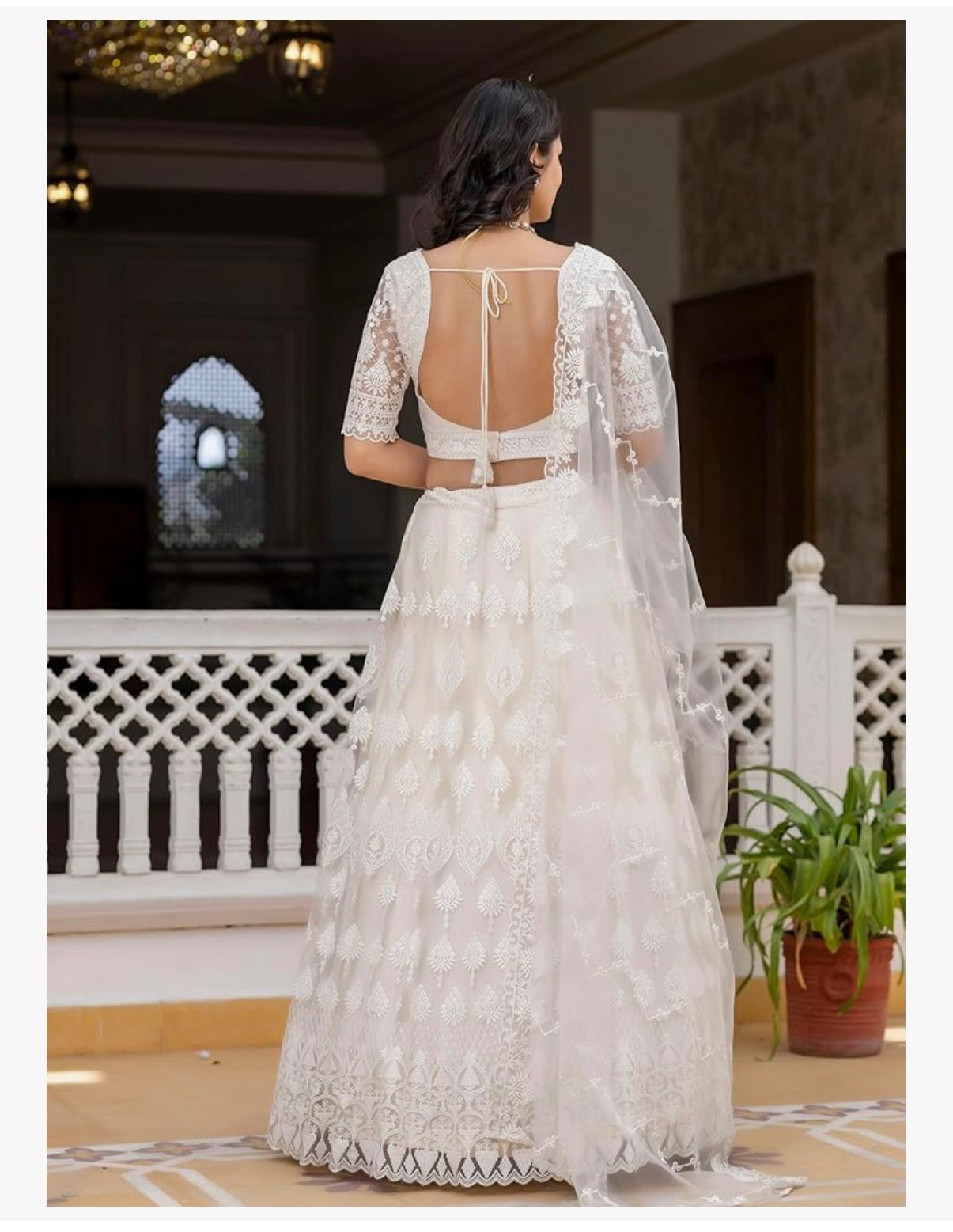 SAFED DUNES - TRENDMALLS Women's White Net Embroidery Sequence Work Lehenga Choli Set with Dupatta For Women