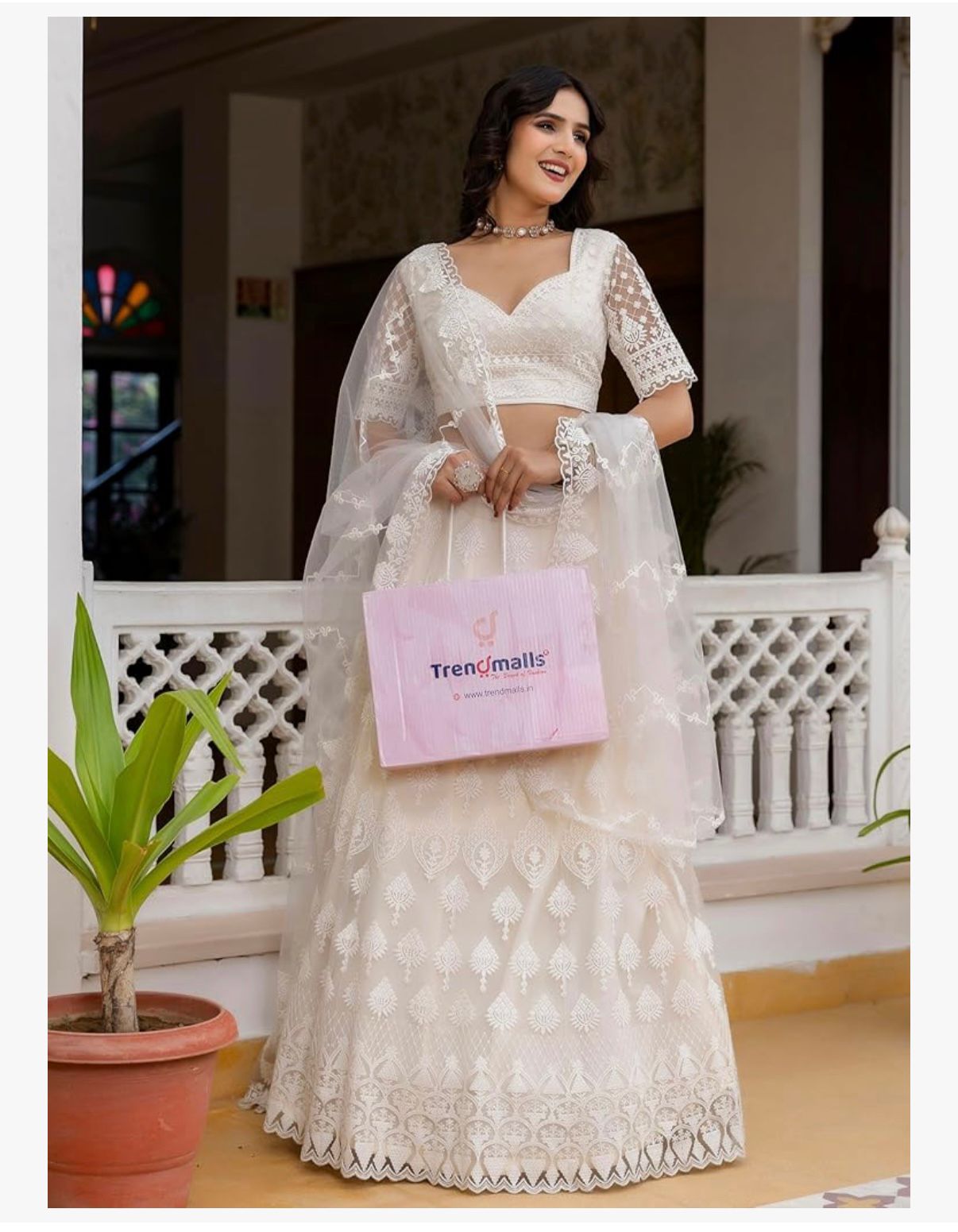 SAFED DUNES - TRENDMALLS Women's White Net Embroidery Sequence Work Lehenga Choli Set with Dupatta For Women