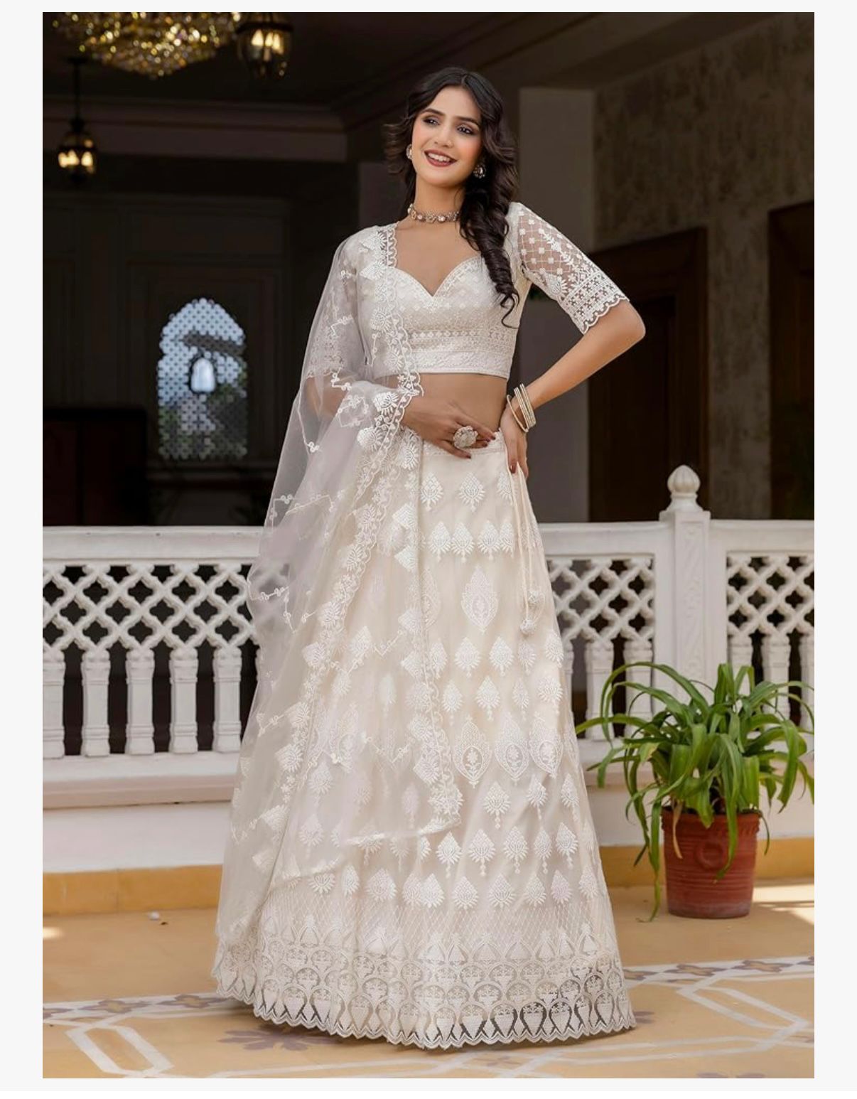 SAFED DUNES - TRENDMALLS Women's White Net Embroidery Sequence Work Lehenga Choli Set with Dupatta For Women