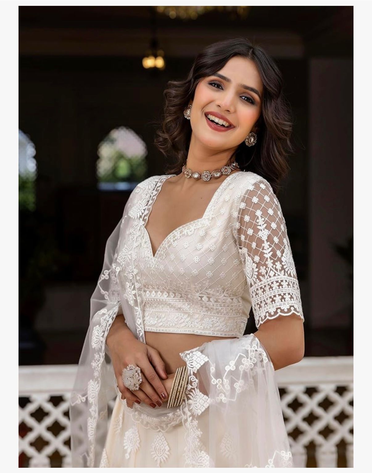 SAFED DUNES - TRENDMALLS Women's White Net Embroidery Sequence Work Lehenga Choli Set with Dupatta For Women