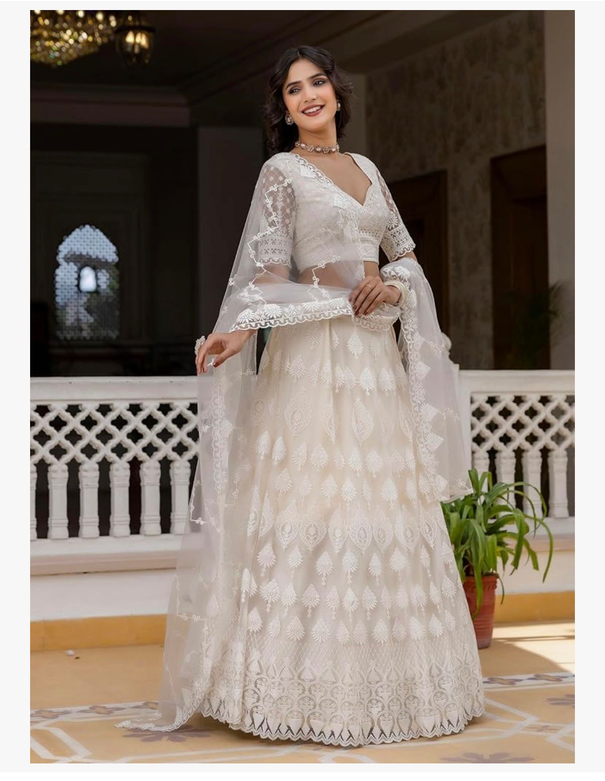 SAFED DUNES - TRENDMALLS Women's White Net Embroidery Sequence Work Lehenga Choli Set with Dupatta For Women