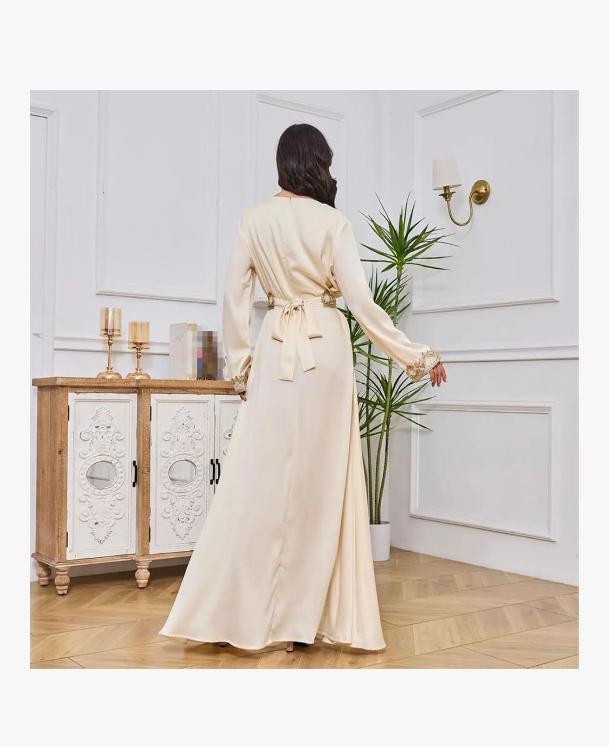 LINA ZAHIRA - Embroidered Moroccan Dress Elegant Casual Long Dress Women Long Sleeve Loose Abaya