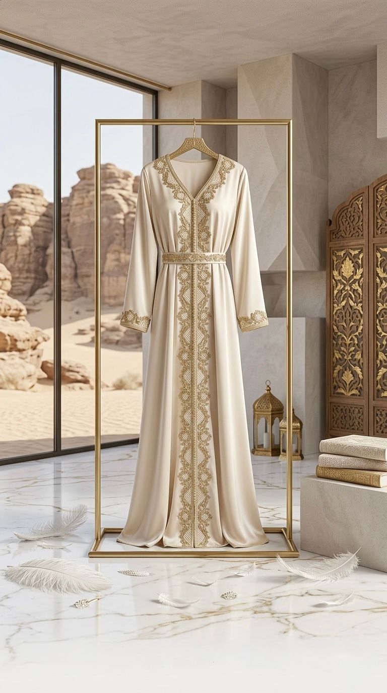 LINA ZAHIRA - Embroidered Moroccan Dress Elegant Casual Long Dress Women Long Sleeve Loose Abaya